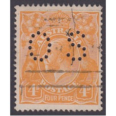 Australian    King George V    4d Orange   Single Crown WMK  Perf O.S. Plate Variety 1R57..